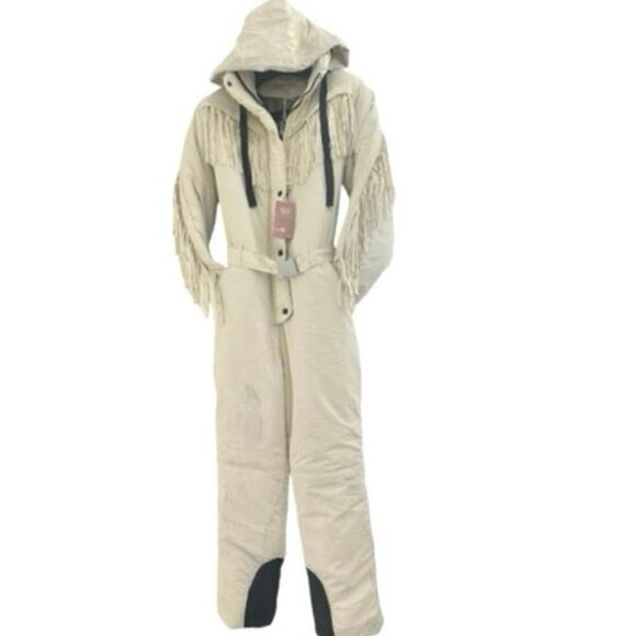 Stunning ivory Fringe skiing outfit SzM winter snow wear snowboard ski wear - Picture 6 of 16